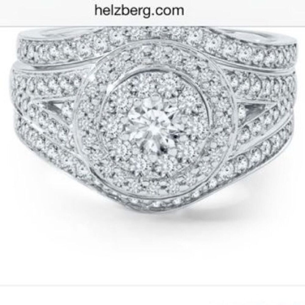 Helzberg Diamond 14K 1  1/3 CTW RD White Gold Halo Bridal Wedding Ring Set​